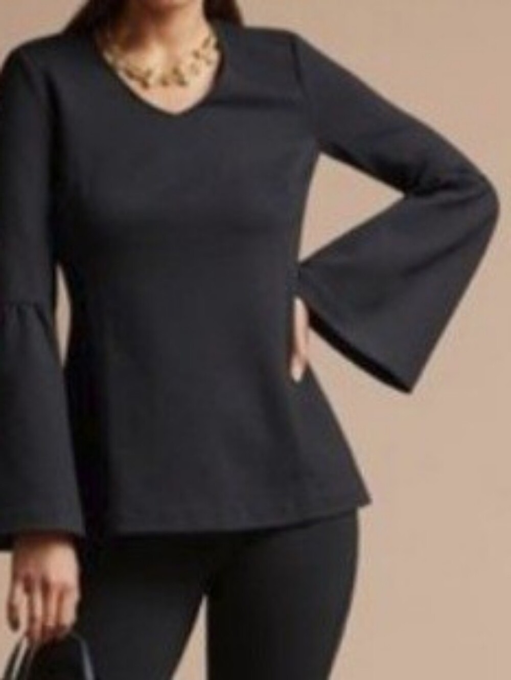 Cabi It's a Party #3500 Ponte Knit Bell-Sleeved Top Blouse‎ Size Small Black